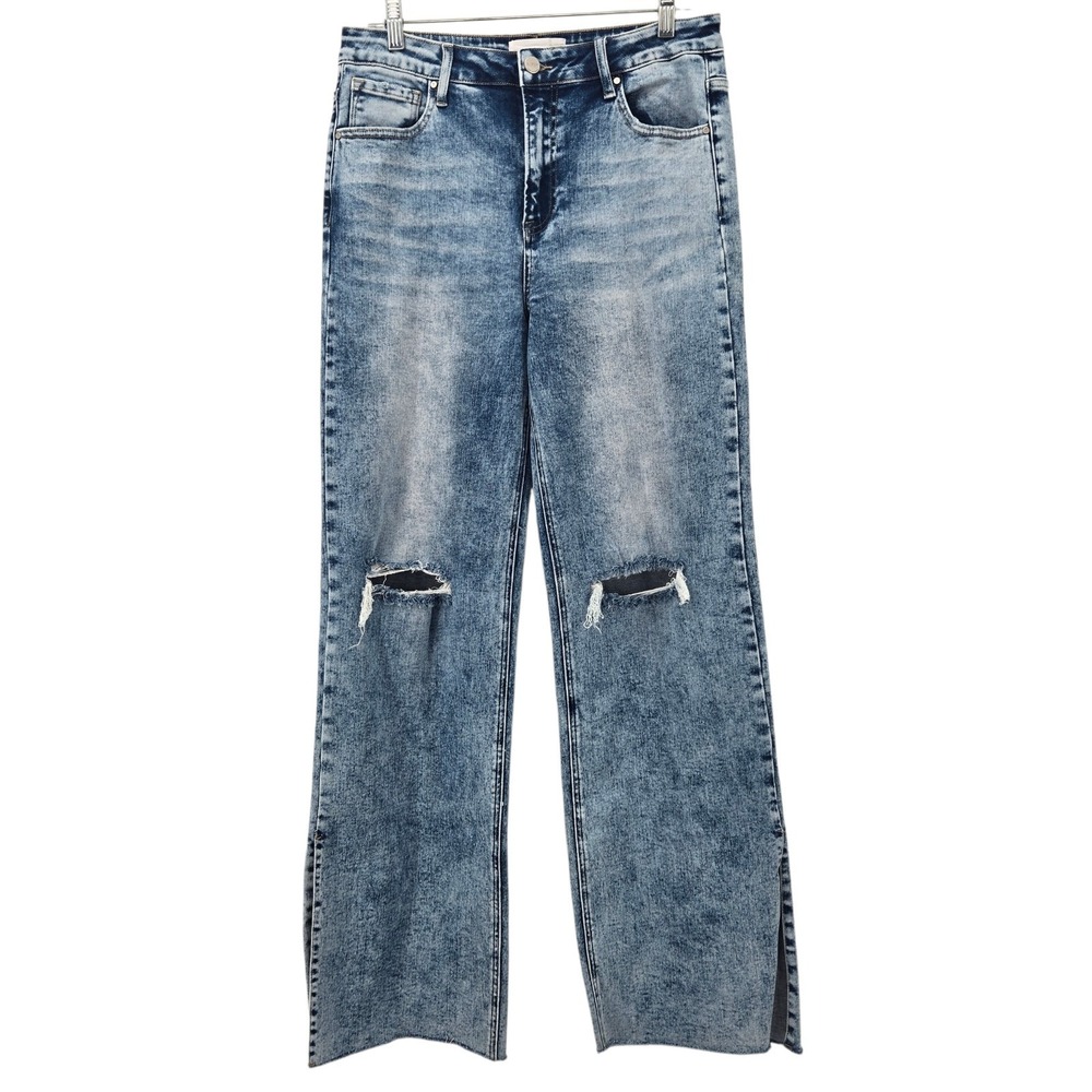 Risen Wide Leg Jeans Women's 13 / 31 Y2K Stretch Side Slit High Rise 90s Retro